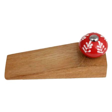 Red White Leaf Wooden Door Stopper